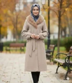 Manteau Long Beige Fourrure Hiver Chic